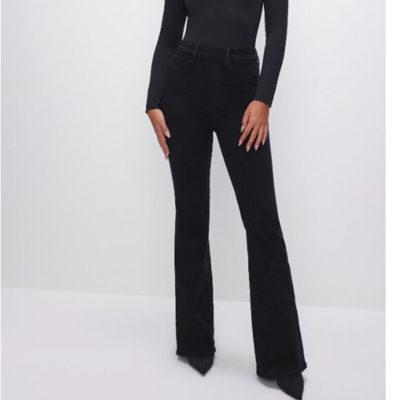 New Good American Power Stretch Pull-On Flare Jeans in Black001 size 2/26 - Picture 1 of 15